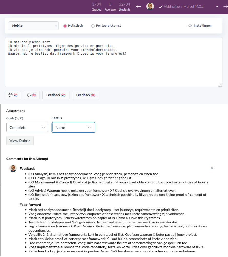 SpeedGrader add-on tijdens feedbackgesprek