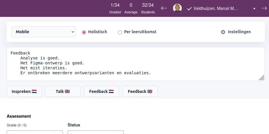 Screenshot van de SpeedGrader Add-in